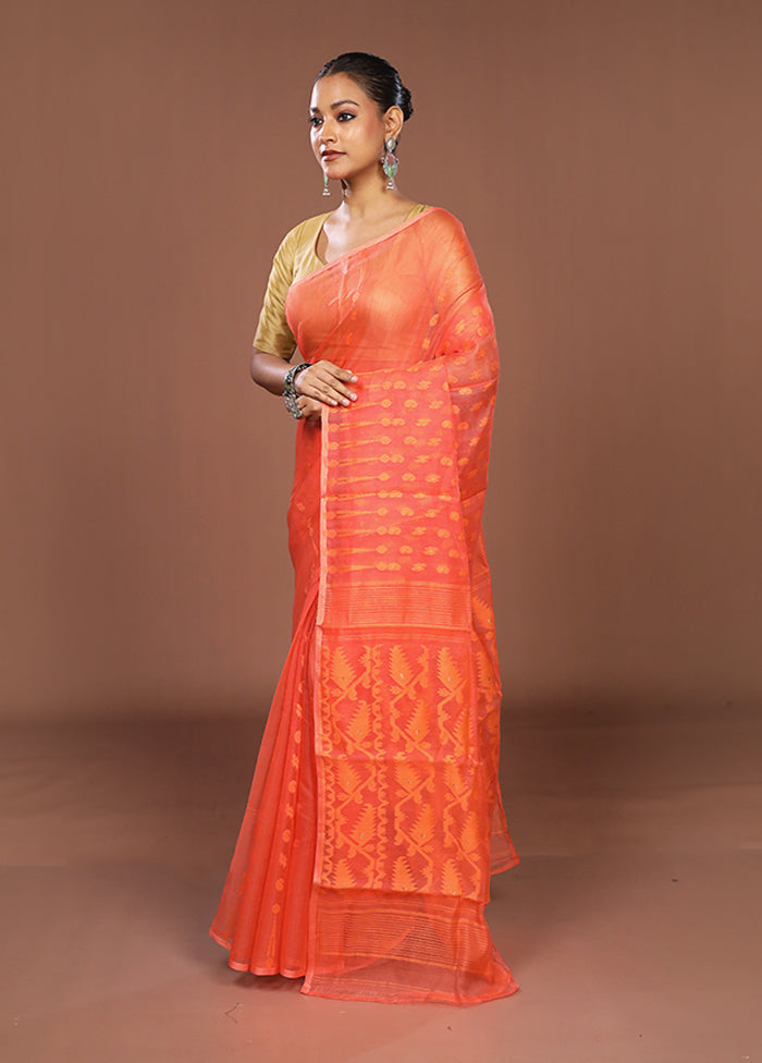 Pink Jamdani Cotton Saree Without Blouse Piece