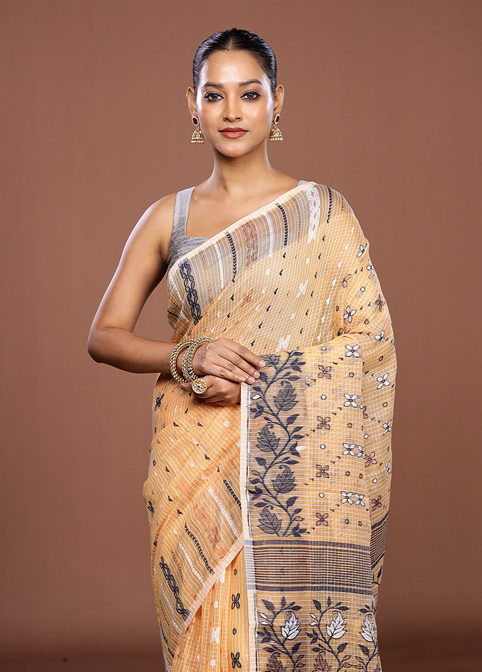 Cream Jamdani Cotton Saree Without Blouse Piece