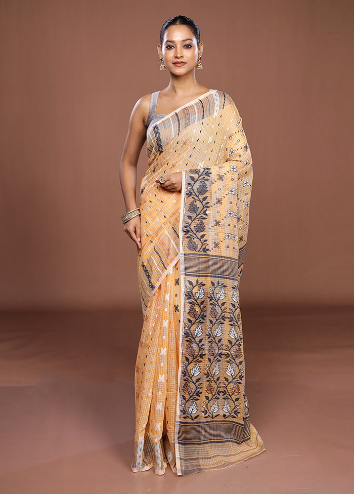 Cream Jamdani Cotton Saree Without Blouse Piece