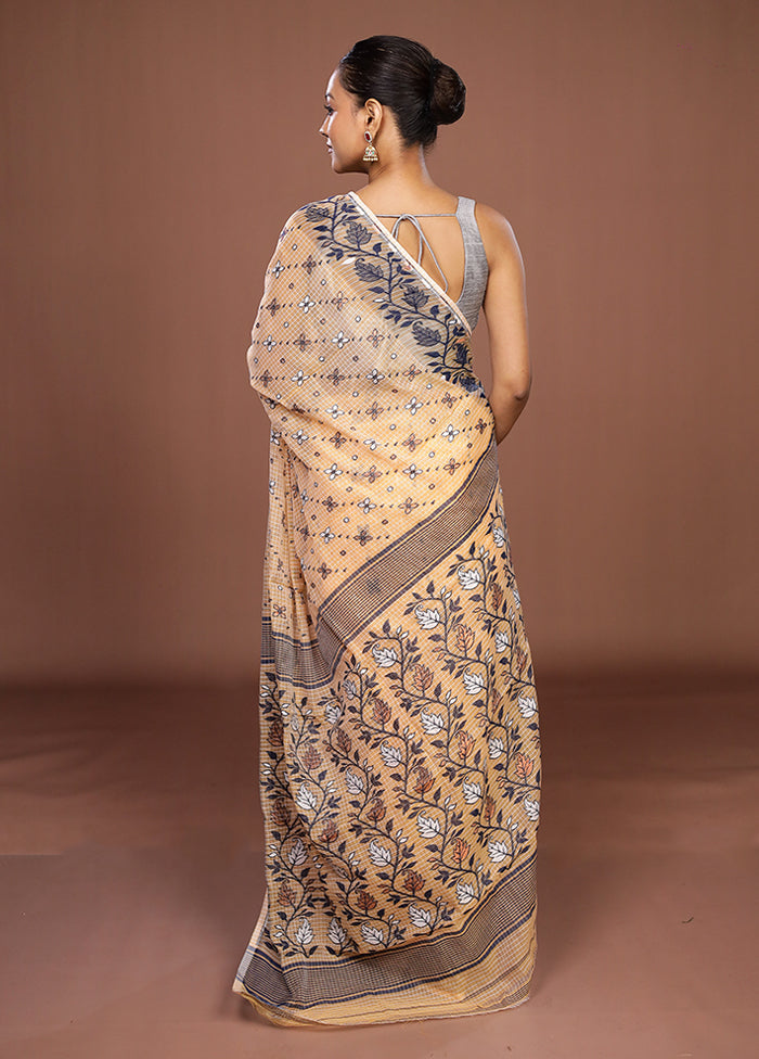 Cream Jamdani Cotton Saree Without Blouse Piece