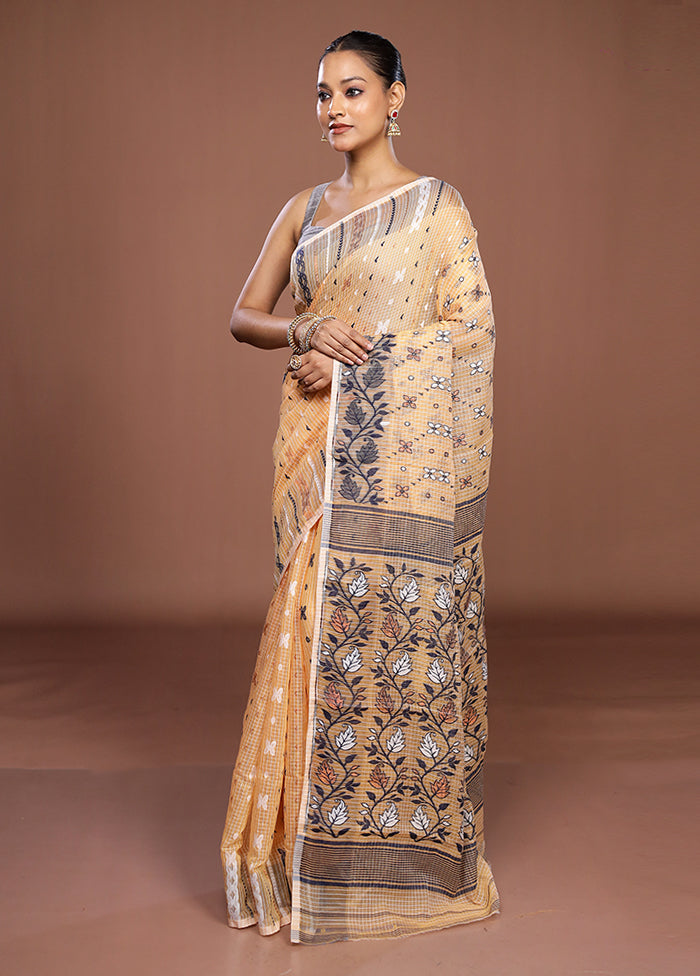 Cream Jamdani Cotton Saree Without Blouse Piece