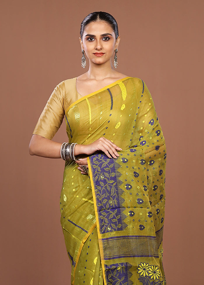Green Jamdani Cotton Saree Without Blouse Piece