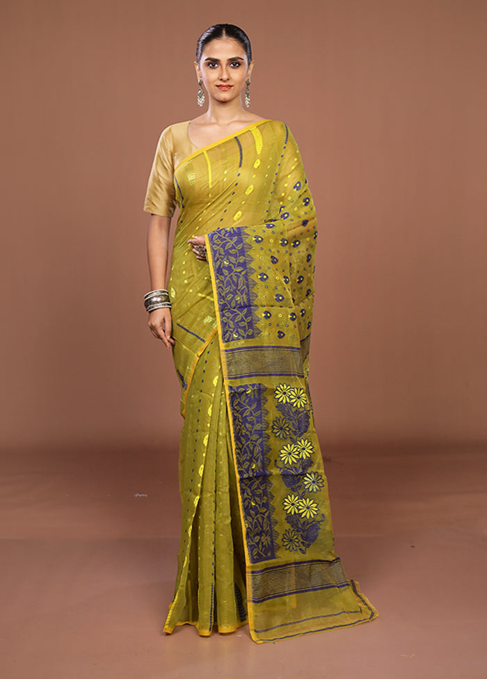 Green Jamdani Cotton Saree Without Blouse Piece
