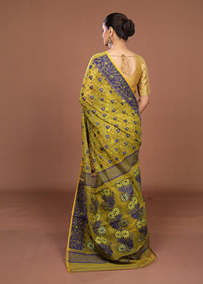 Green Jamdani Cotton Saree Without Blouse Piece