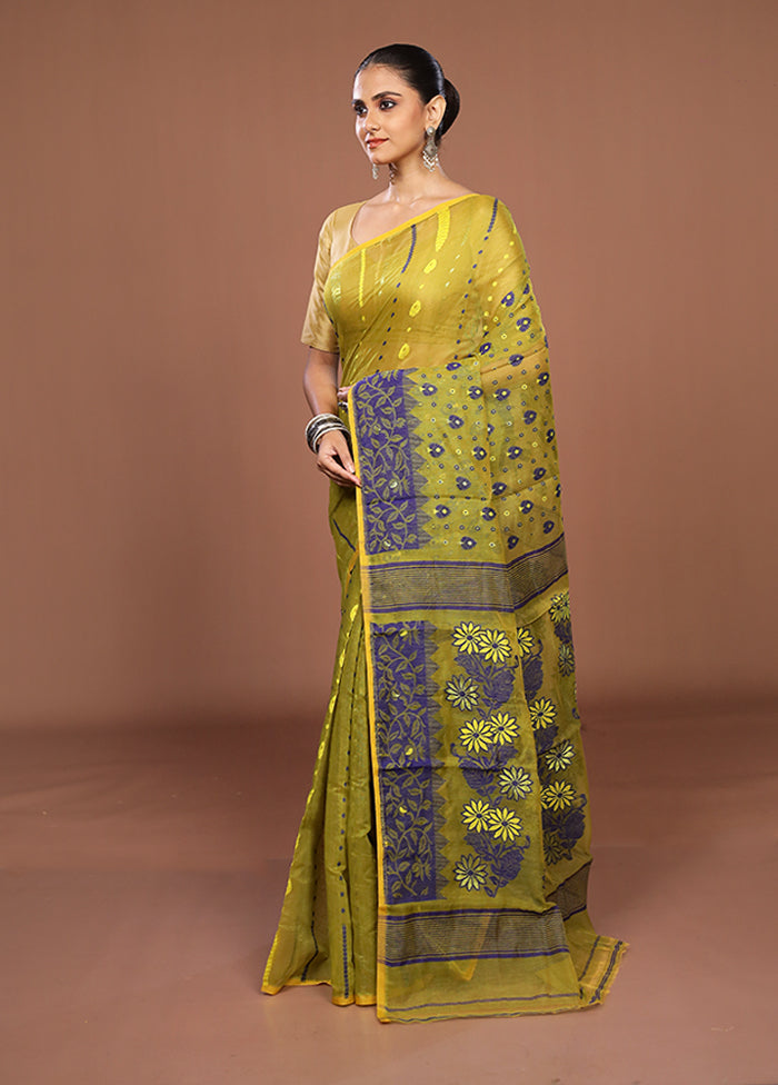 Green Jamdani Cotton Saree Without Blouse Piece