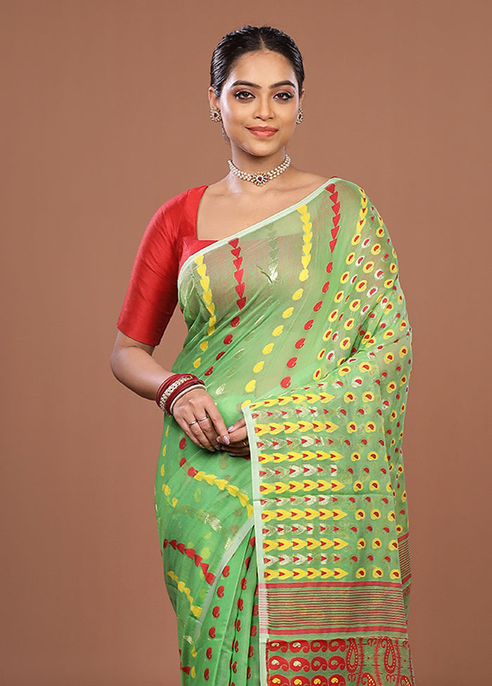 Green Jamdani Cotton Saree Without Blouse Piece