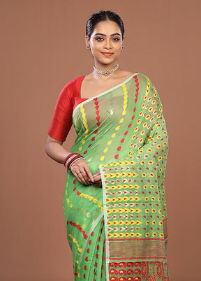 Green Jamdani Cotton Saree Without Blouse Piece