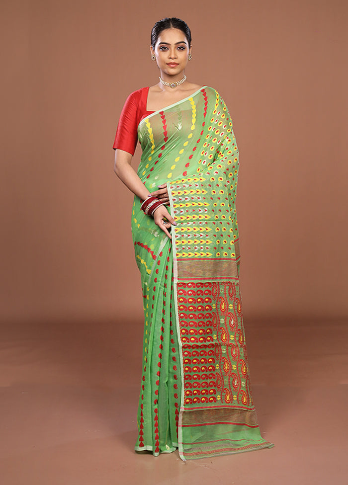 Green Jamdani Cotton Saree Without Blouse Piece
