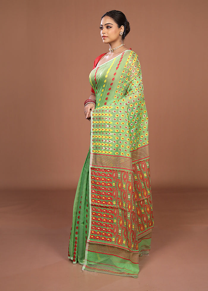 Green Jamdani Cotton Saree Without Blouse Piece