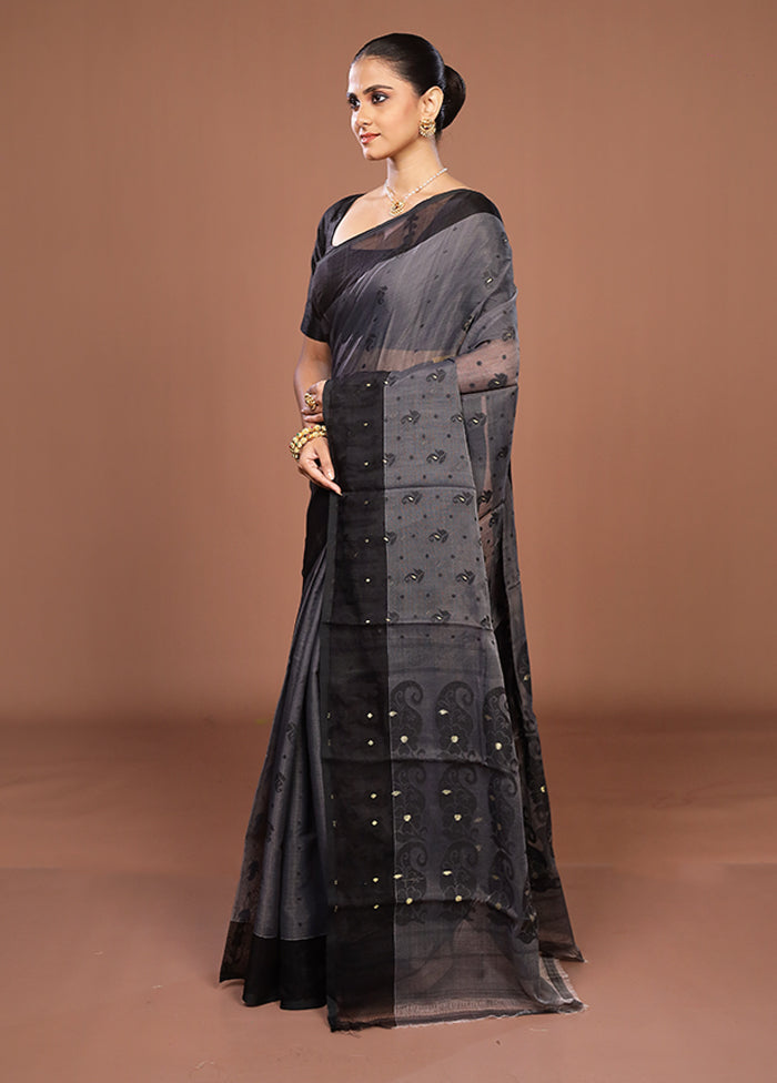 Black Jamdani Cotton Saree Without Blouse Piece