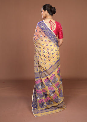 Cream Jamdani Cotton Saree Without Blouse Piece