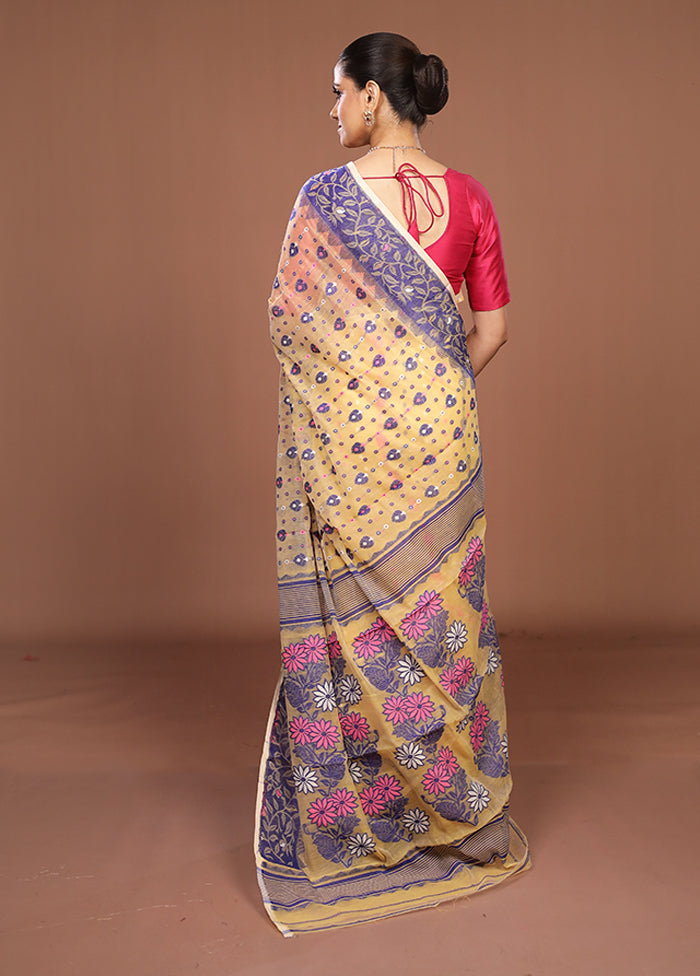 Cream Jamdani Cotton Saree Without Blouse Piece