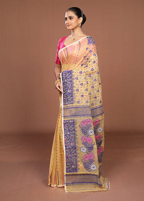 Cream Jamdani Cotton Saree Without Blouse Piece