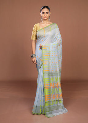 Blue Jamdani Cotton Saree Without Blouse Piece
