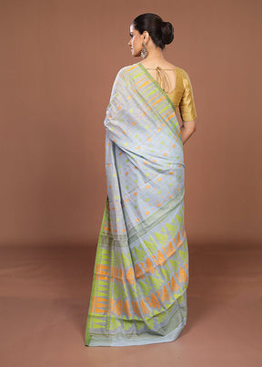 Blue Jamdani Cotton Saree Without Blouse Piece