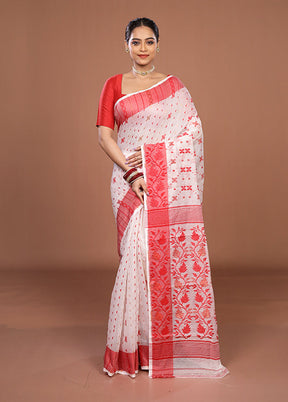 White Jamdani Cotton Saree Without Blouse Piece