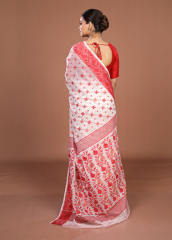 White Jamdani Cotton Saree Without Blouse Piece