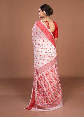 White Jamdani Cotton Saree Without Blouse Piece