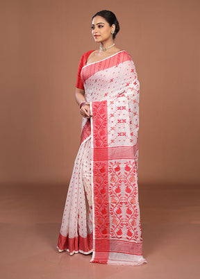 White Jamdani Cotton Saree Without Blouse Piece