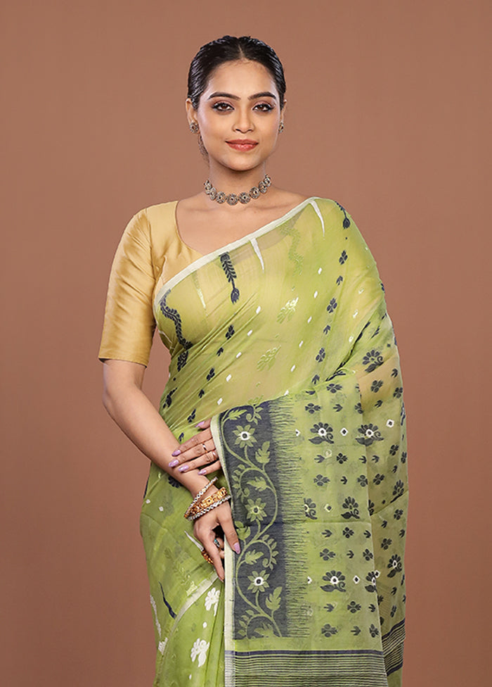 Green Jamdani Cotton Saree Without Blouse Piece