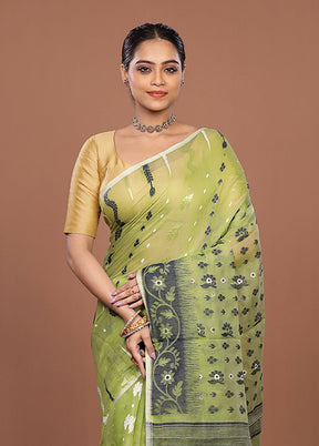 Green Jamdani Cotton Saree Without Blouse Piece