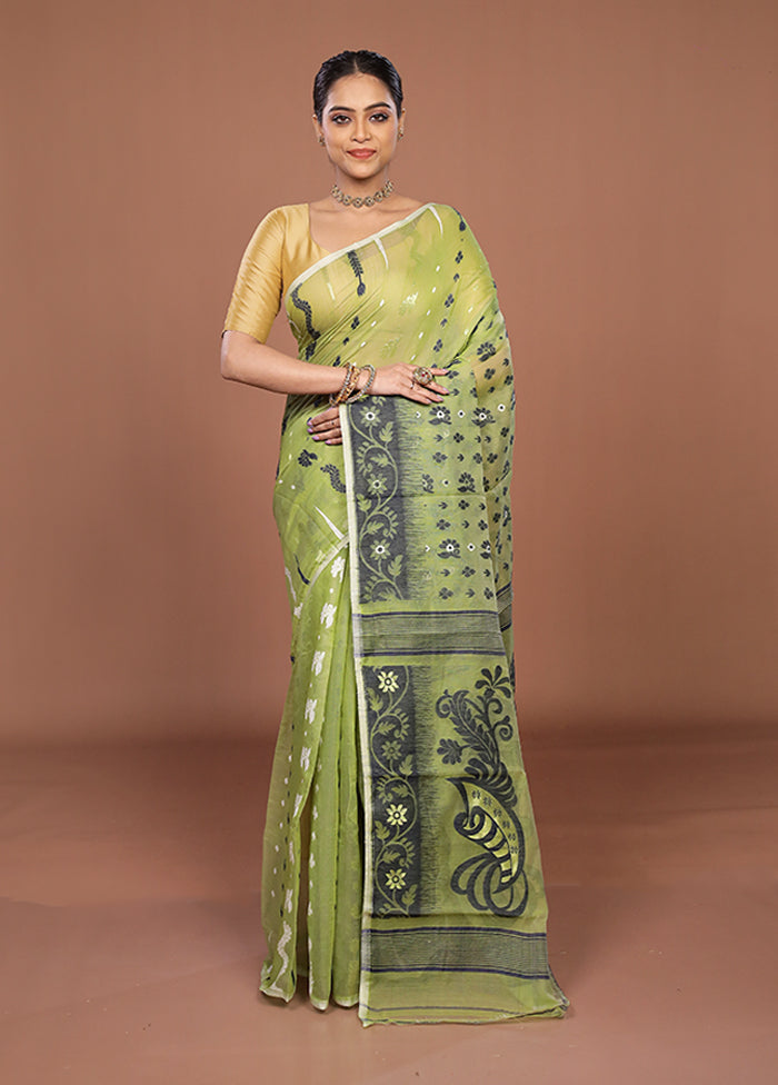 Green Jamdani Cotton Saree Without Blouse Piece