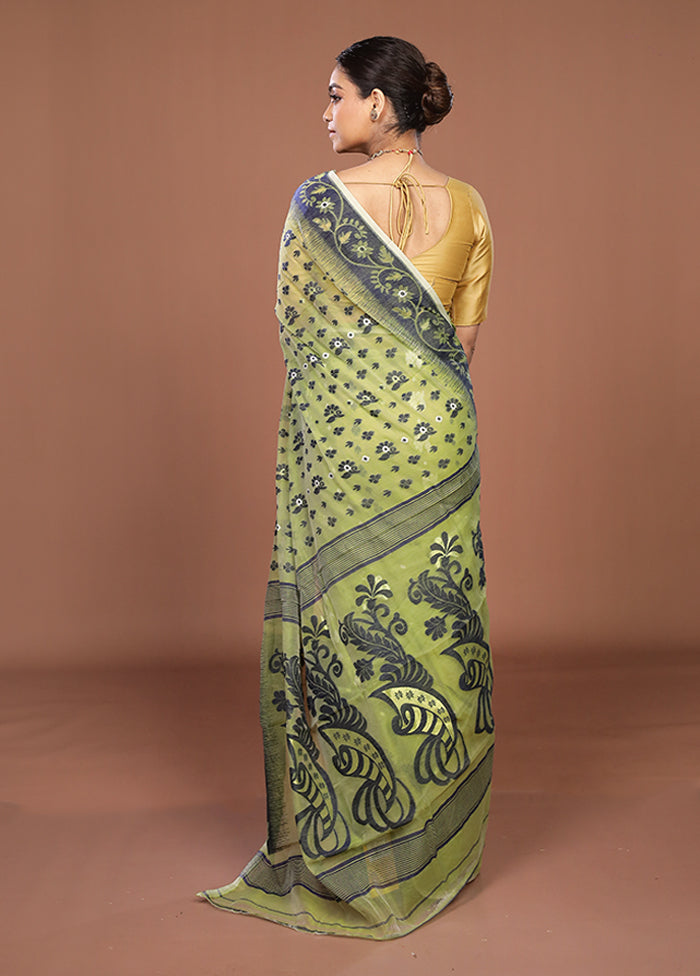 Green Jamdani Cotton Saree Without Blouse Piece