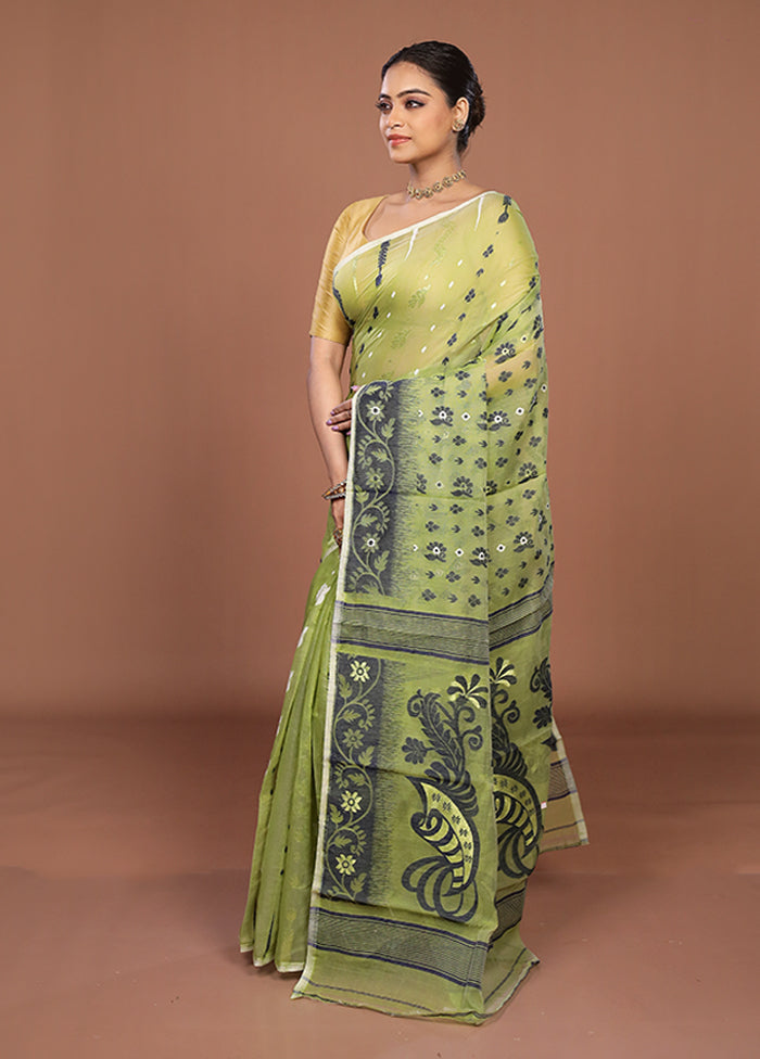 Green Jamdani Cotton Saree Without Blouse Piece