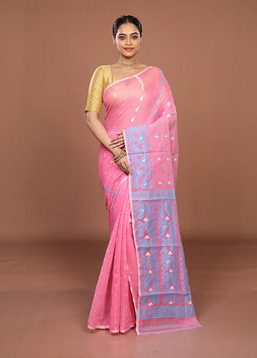 Pink Jamdani Cotton Saree Without Blouse Piece