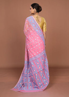 Pink Jamdani Cotton Saree Without Blouse Piece