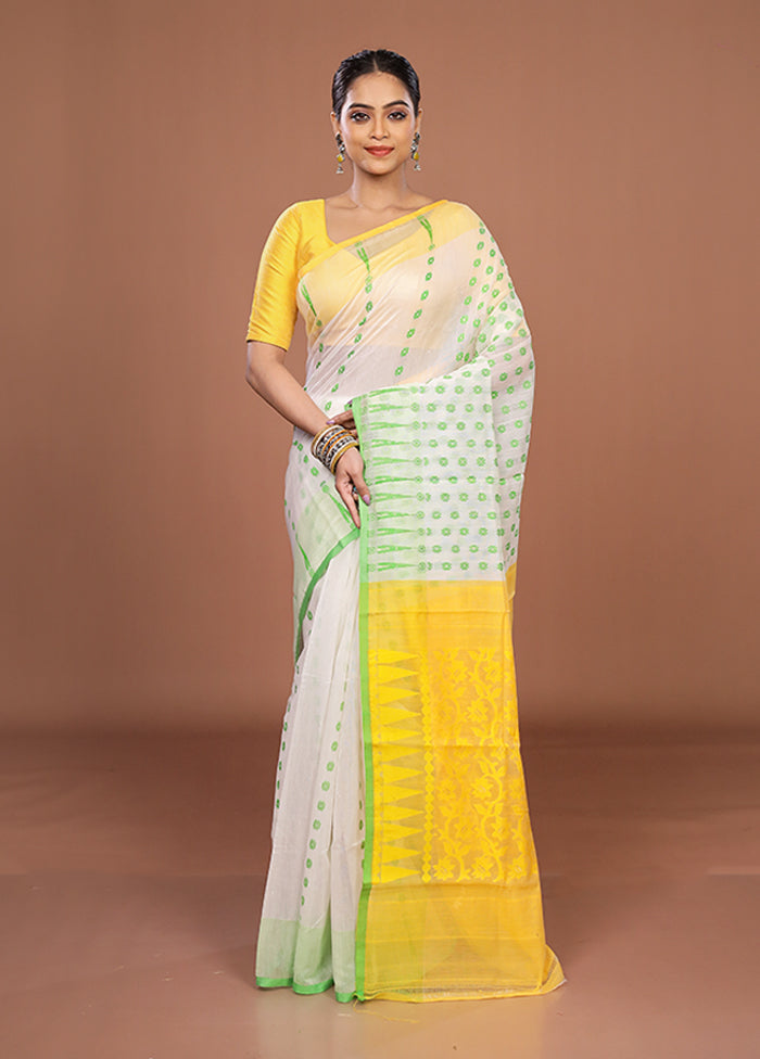 Yellow Jamdani Cotton Saree Without Blouse Piece