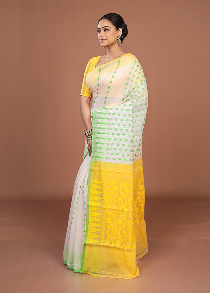 Yellow Jamdani Cotton Saree Without Blouse Piece