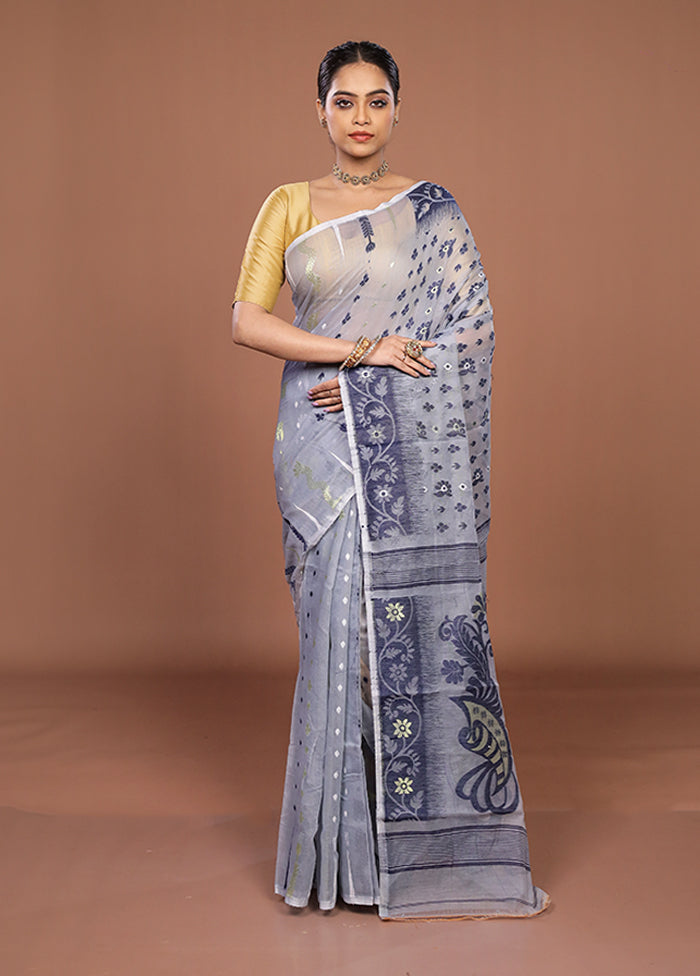 Grey Jamdani Cotton Saree Without Blouse Piece