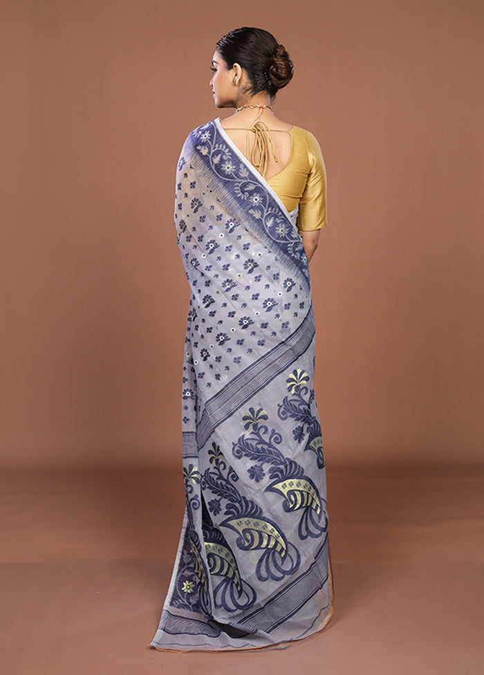 Grey Jamdani Cotton Saree Without Blouse Piece