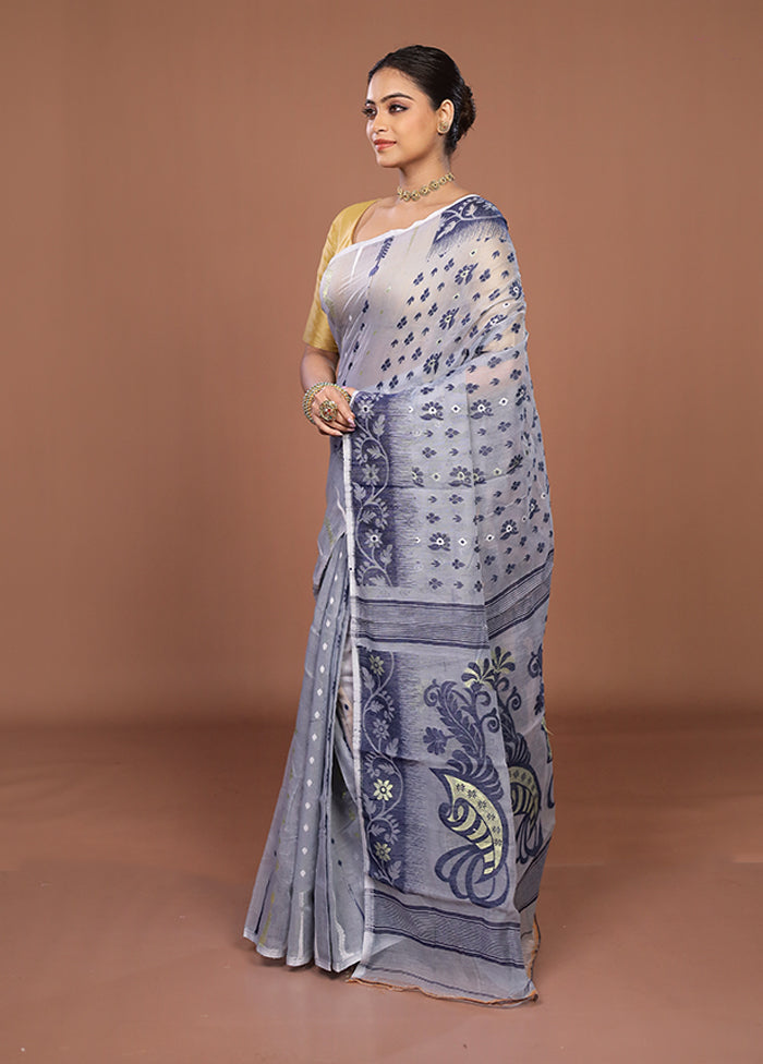 Grey Jamdani Cotton Saree Without Blouse Piece