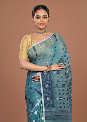Green Jamdani Cotton Saree Without Blouse Piece