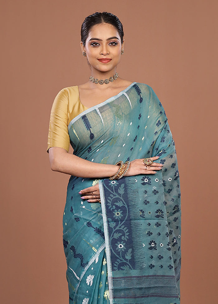 Green Jamdani Cotton Saree Without Blouse Piece