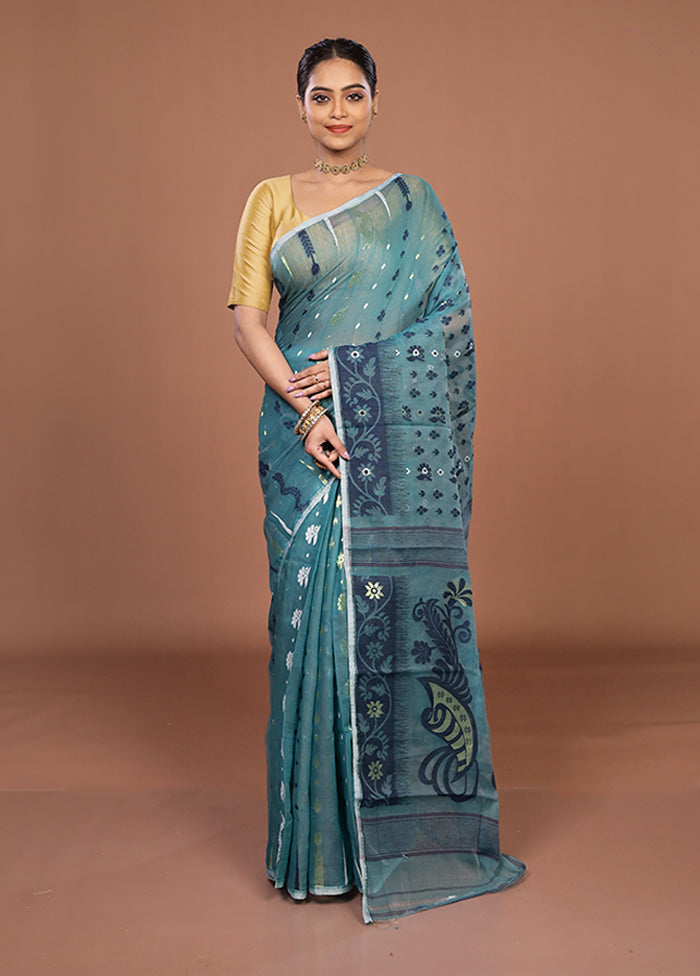 Green Jamdani Cotton Saree Without Blouse Piece