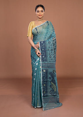 Green Jamdani Cotton Saree Without Blouse Piece