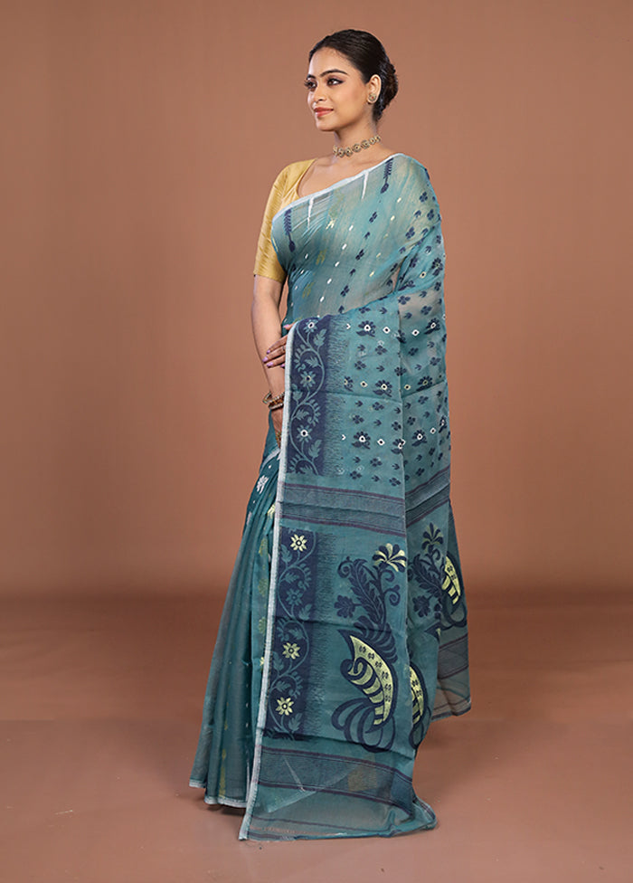 Green Jamdani Cotton Saree Without Blouse Piece