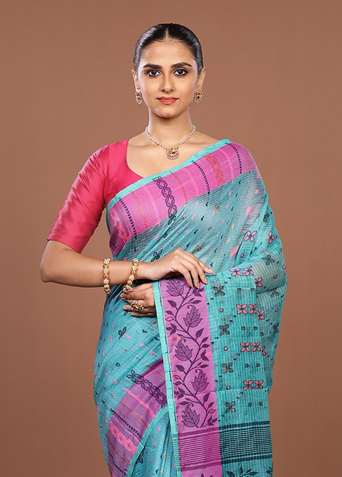 Green Jamdani Cotton Saree Without Blouse Piece