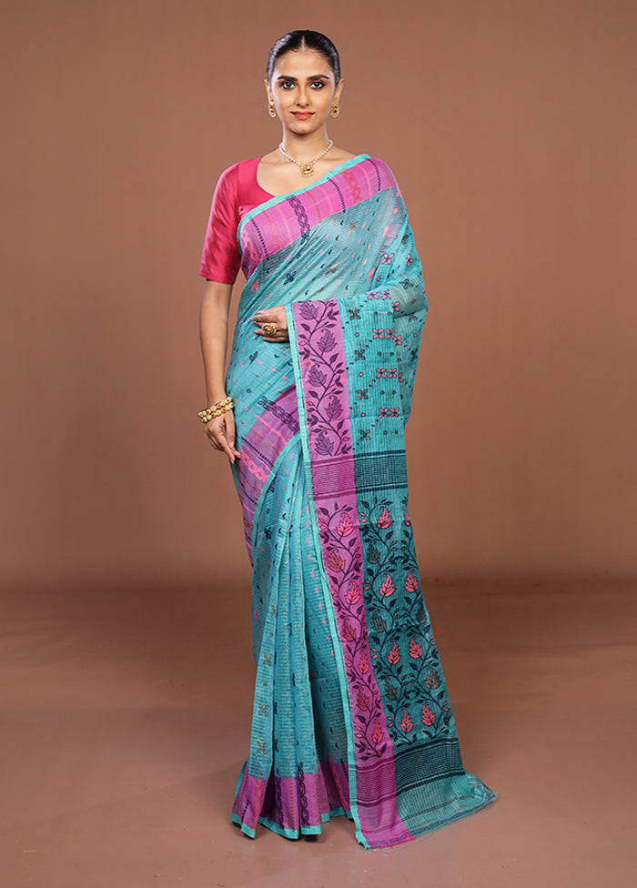 Green Jamdani Cotton Saree Without Blouse Piece
