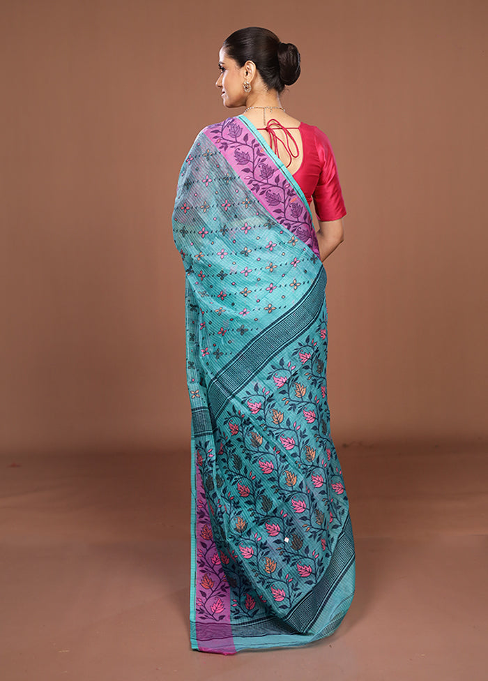 Green Jamdani Cotton Saree Without Blouse Piece