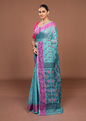 Green Jamdani Cotton Saree Without Blouse Piece