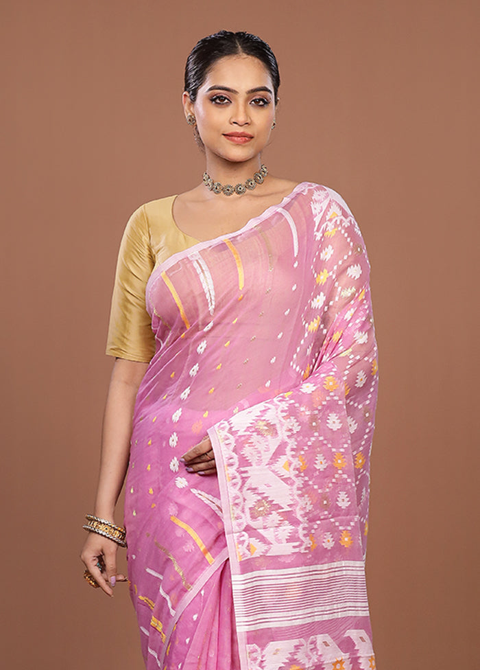 Purple Jamdani Cotton Saree Without Blouse Piece