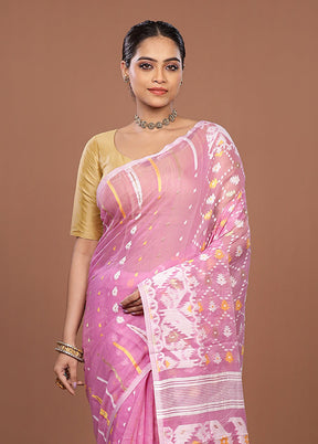 Purple Jamdani Cotton Saree Without Blouse Piece