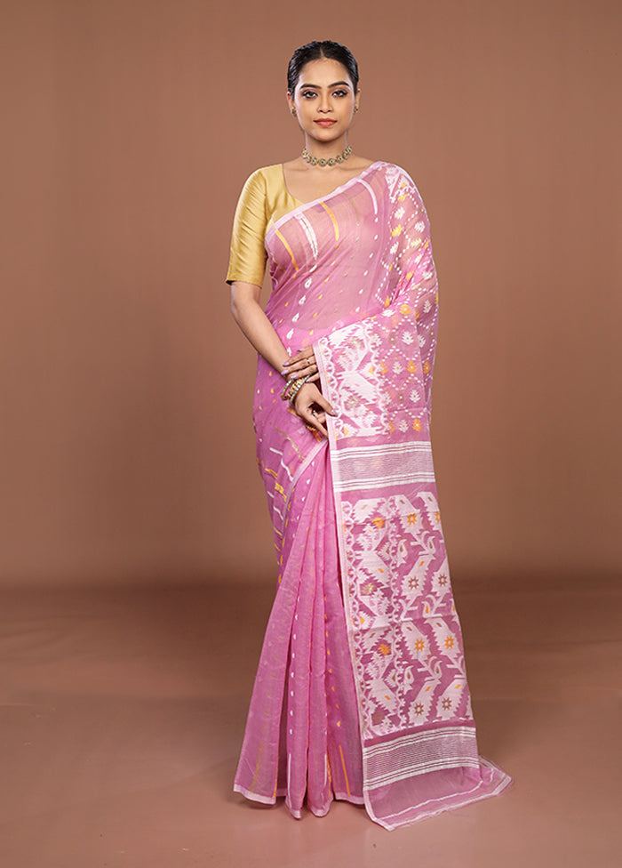 Purple Jamdani Cotton Saree Without Blouse Piece