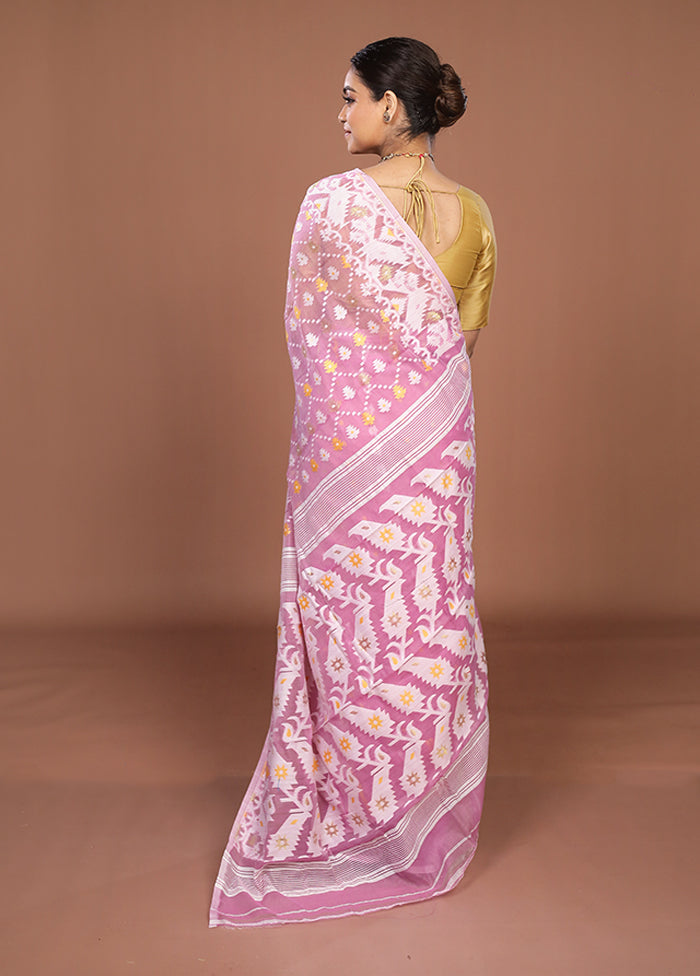 Purple Jamdani Cotton Saree Without Blouse Piece