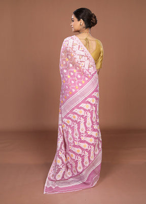 Purple Jamdani Cotton Saree Without Blouse Piece
