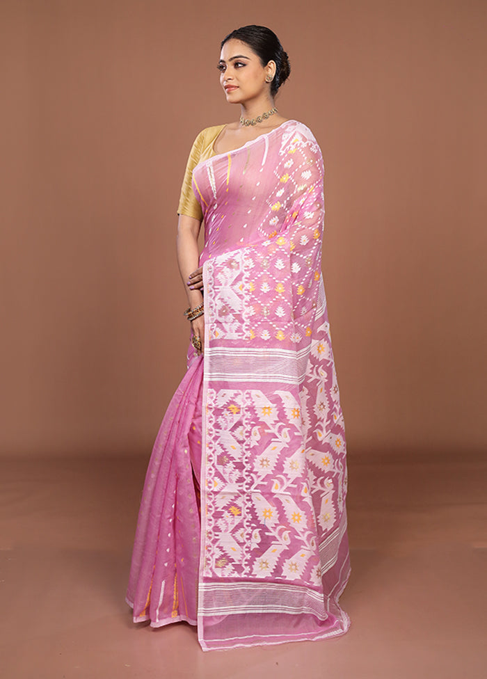 Purple Jamdani Cotton Saree Without Blouse Piece